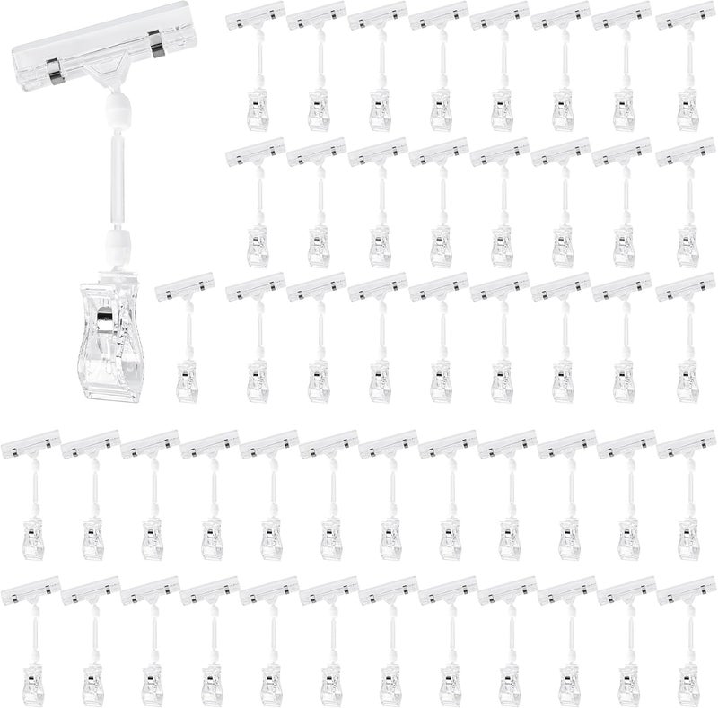 Inchoco ClearClips Plastic Label Pop Clips on Shelf & Rack Signs - 50 Pack Double Sided Swivel Rotatable Menu Clips for Retail Display - Image 1